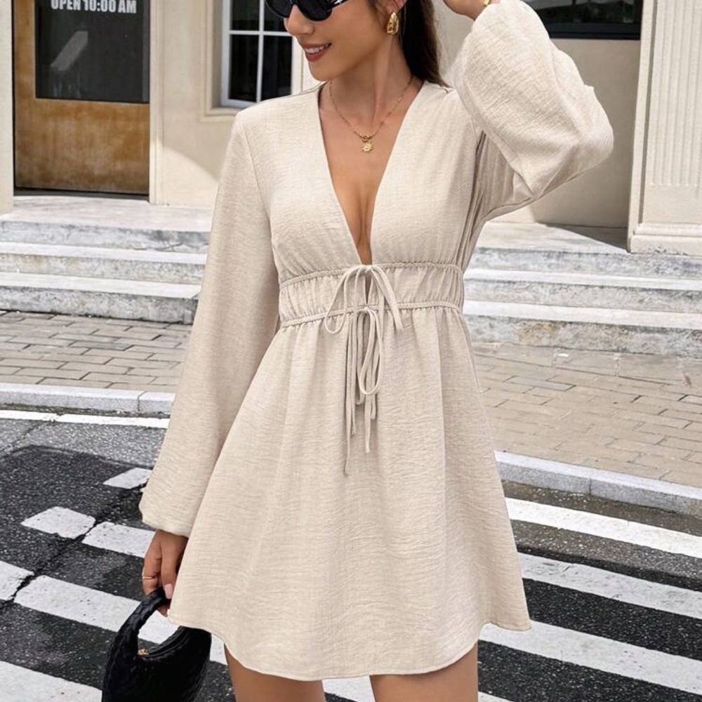 Elegant Cream Long Sleeve Dress